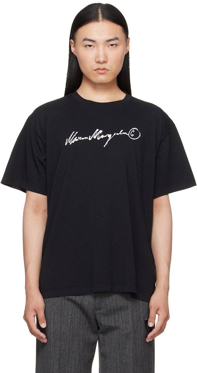 MM6 Maison Margiela ベストオブマルジェラTシャツ　ブラック MM6 Maison Margiela: Black Overdyed Jersey T-shirt | SSENSE