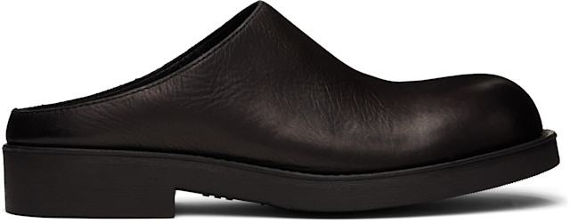 MM6 Maison Margiela: Black Leather Biker Mule Loafers | SSENSE