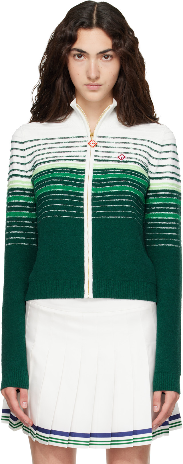 Casablanca: ホワイト＆グリーン Boucle Stripe ジップアップ トラック