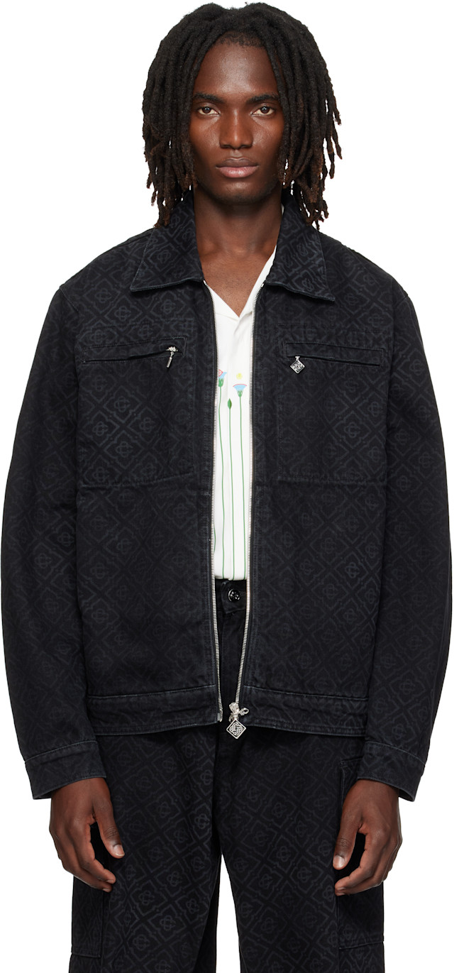 Casablanca: Black Monogram Denim Jacket | SSENSE