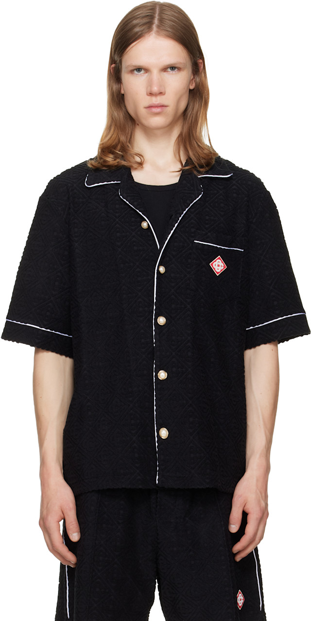 Casablanca: Black Towelling Monogram Short Sleeve Shirt | SSENSE