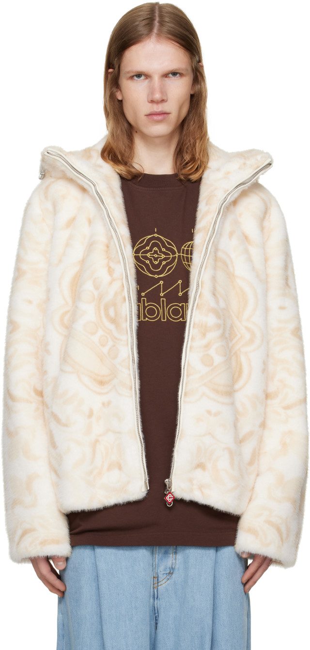 ジャケット・アウター beeden , fur hoodie, playboicarti Casablanca: Beige Zip Faux-Fur Hoodie | SSENSE