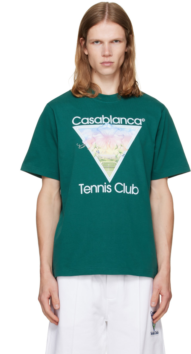 Casablanca: Green Tennis Club Icon Short Sleeve T‑shirt | SSENSE