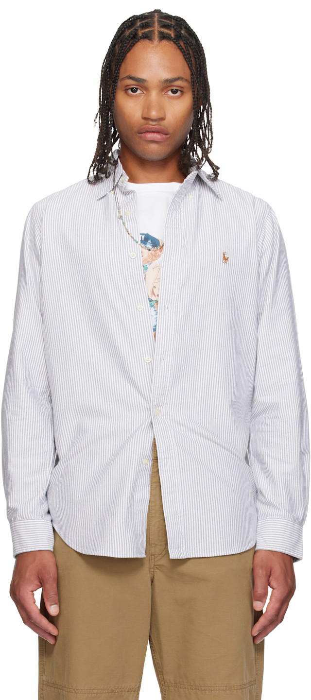 Polo Ralph Lauren: グレー＆ホワイト ストライプ オックスフォード