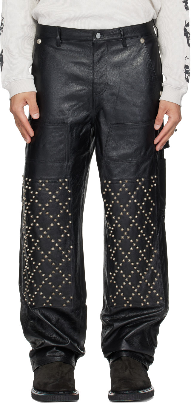 Thug Club: ブラック TC Studded レザー ワークパンツ | SSENSE 日本