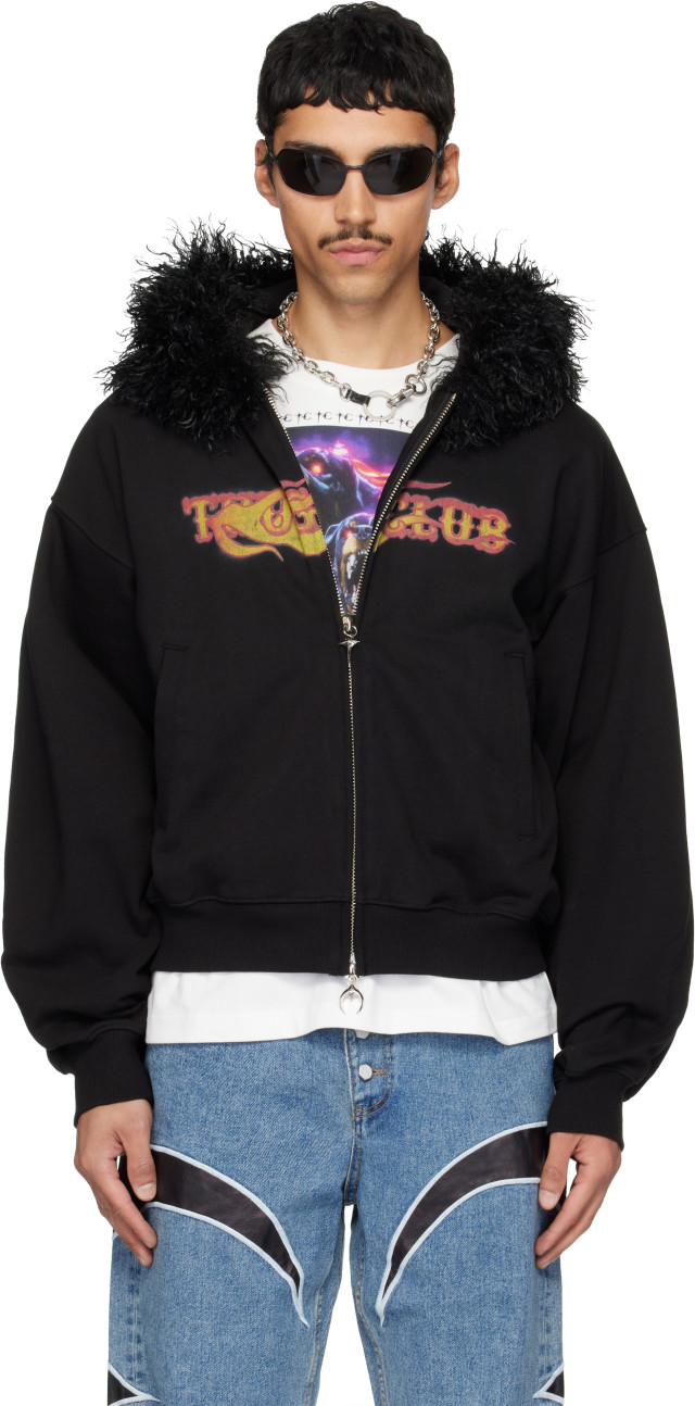 Thug Club: Black TC Two Face Fur Zip-Up Hoodie | SSENSE