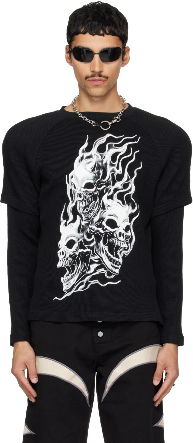 Thug Club: Black Bulk Shoulder Three Riding Skull Layered T-shirt
