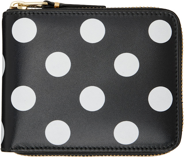 COMME des GARÇONS WALLETS: Black & White Printed Polka Dots Wallet