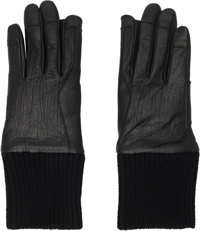 Rick Owens: Black Tower Rib Cuff Gloves | SSENSE