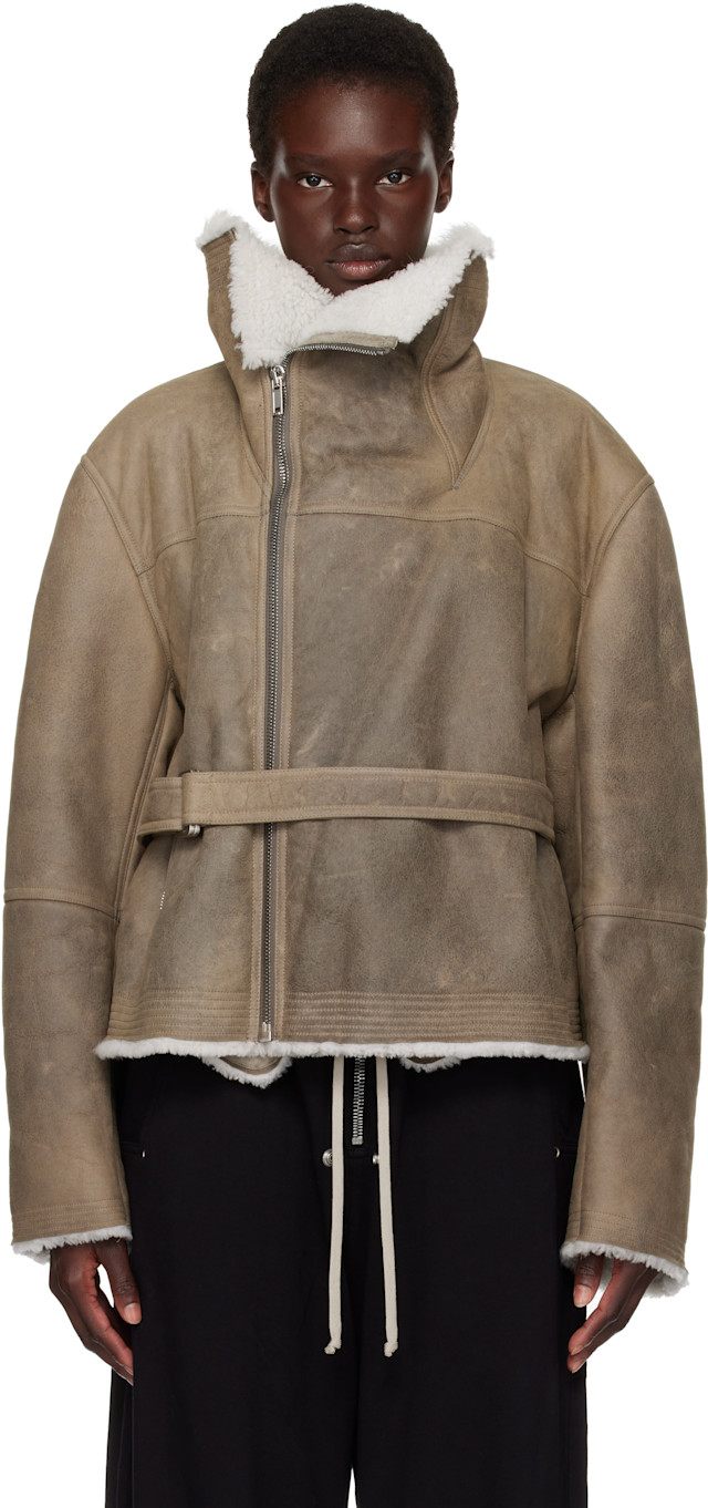Rick Owens: グレー Tower シアリング クロップド フライトジャケット