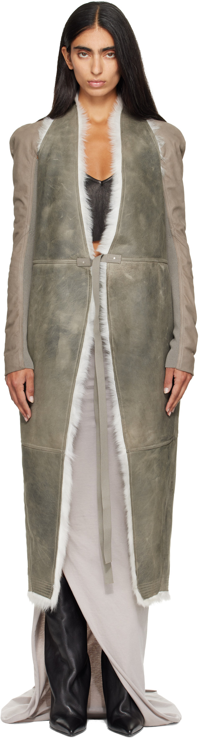 Rick Owens: Taupe Tower Cyclops Shearling Vest | SSENSE