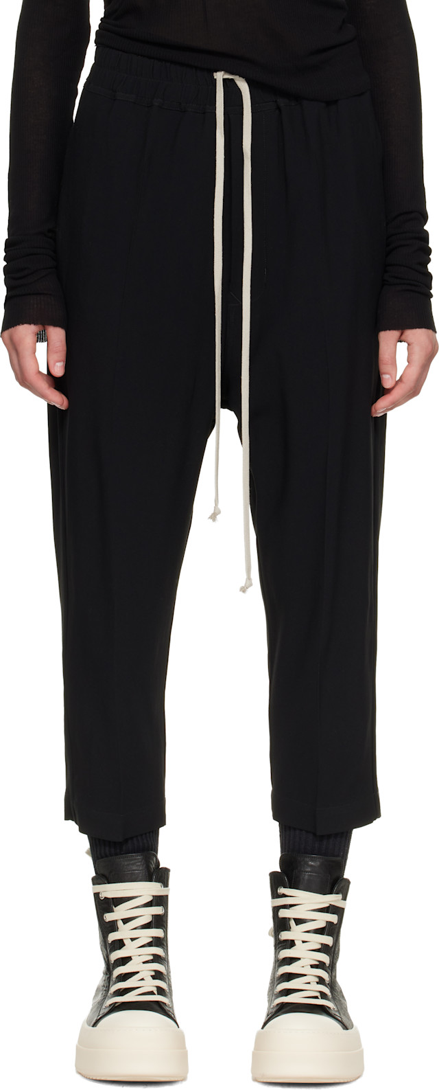 Rick Owens: Black Drawstring Astaires Cropped Trousers | SSENSE