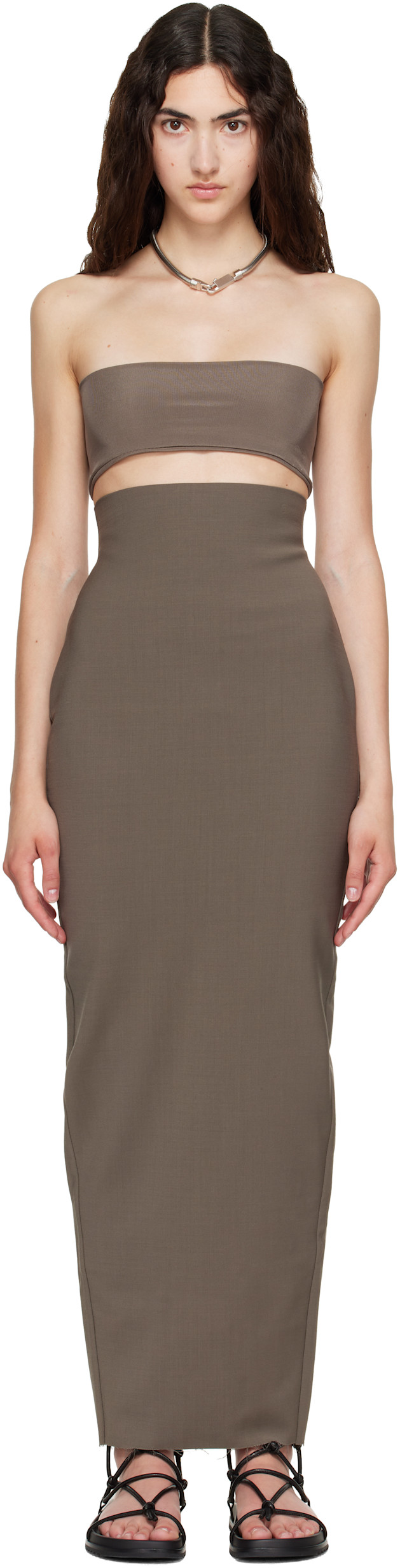 Rick Owens: Gray Tower Dirt Pillar Maxi Skirt | SSENSE