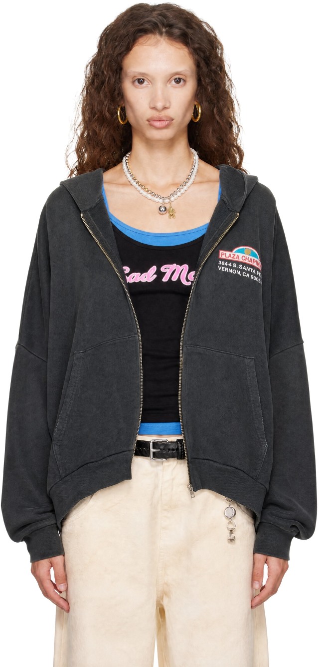 WILLY CHAVARRIA: Gray 'Plaza Chavarria' Zip Hooligan Hoodie | SSENSE