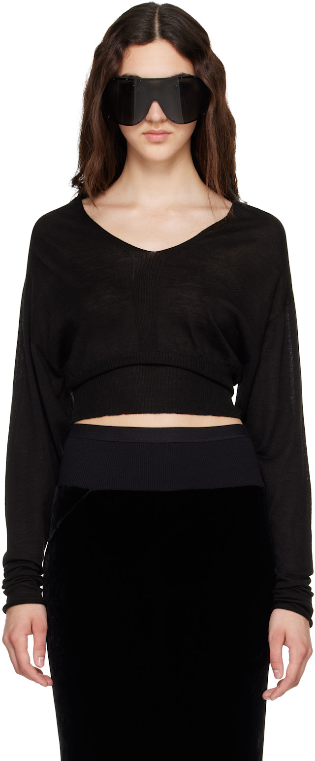 Rick Owens: Black Tower V Cropped Sweater | SSENSE