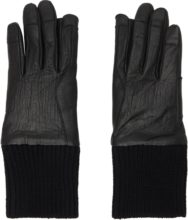 Rick Owens グローブ　手袋 Rick Owens: ブラック Tower Rib Cuff グローブ | SSENSE 日本