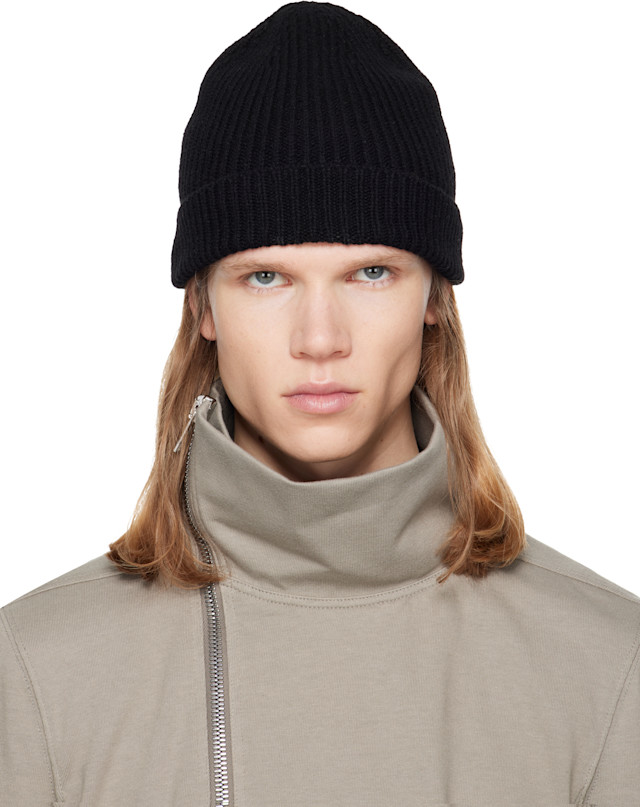 帽子 Rick Owens Cashmere Beanie Rick Owens: Black Tower Ribbed Beanie | SSENSE