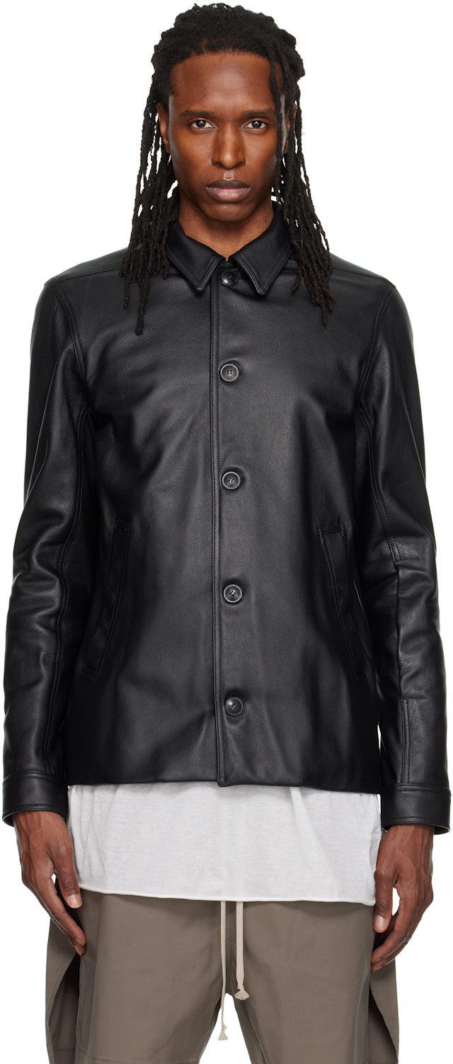 オレボレブラはおりジャケットブラウス Rick Owens: ブラック Buttoned Brad レザージャケット | SSENSE 日本