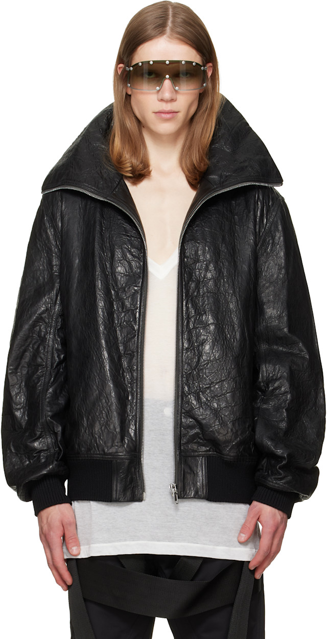 Rick Owens: ブラック Tower Dracuflight レザージャケット | SSENSE 日本