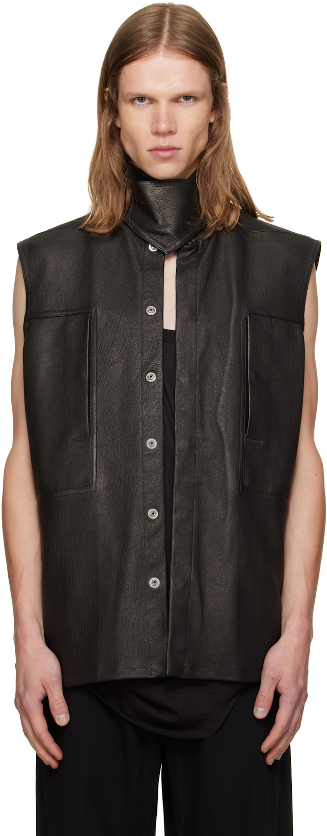 Rick Owens: Black Tower SL Leather Outershirt | SSENSE