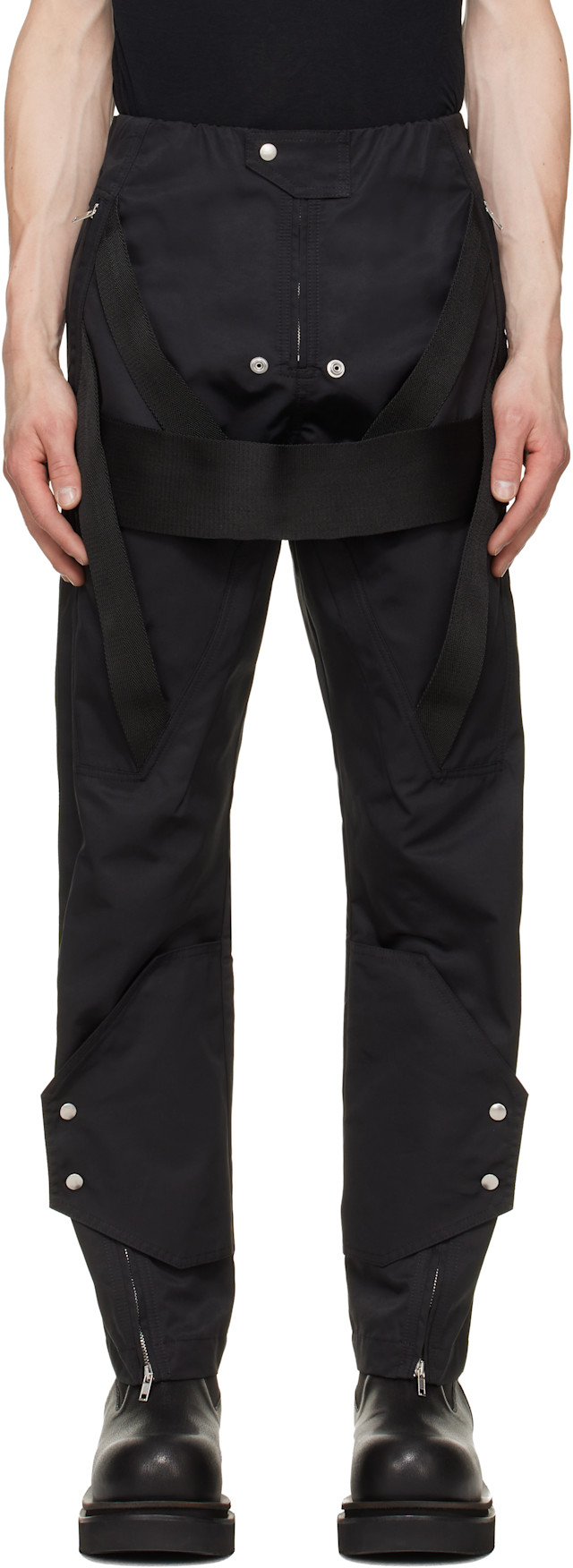 Rick Owens: Black Tower Megastrapped Motopants Trousers | SSENSE