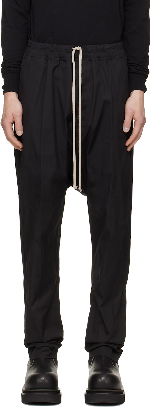Rick Owens: Black Tower Drawstring Long Trousers | SSENSE