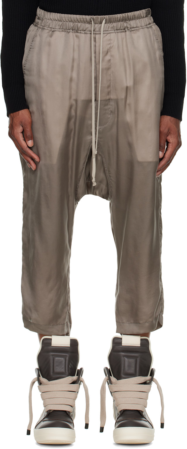 Rick Owens: Gray Tower Drawstring Cropped Trousers | SSENSE