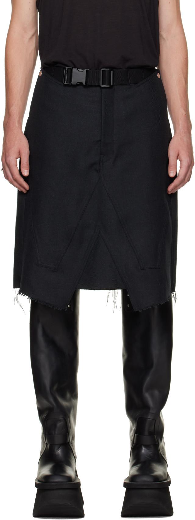 Rick Owens: ブラック Tower スカート | SSENSE 日本
