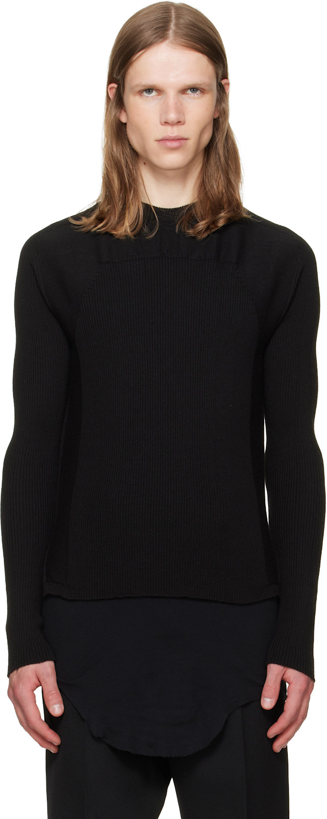 Rick Owens: Black Tower Ribbed Geo Sweater | SSENSE