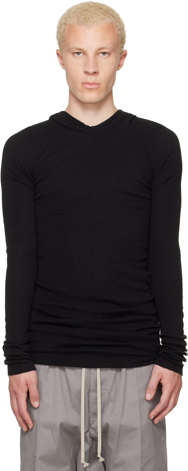Rick Owens: Black Tower Rib LS Hoodie | SSENSE