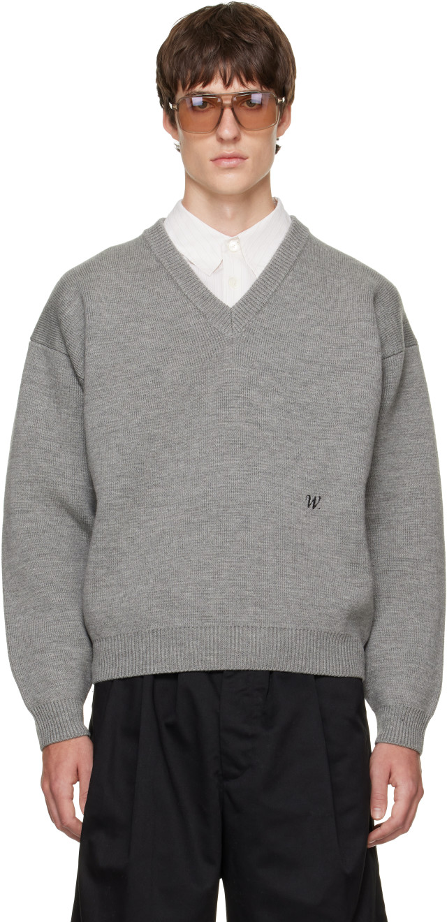 WILLY CHAVARRIA: Gray 'Chavarria' V-Neck Sweater | SSENSE