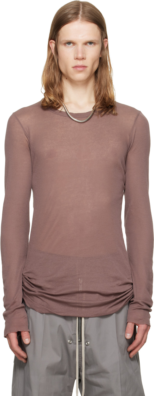 Rick Owens: Purple Tower Rib LS T-shirt | SSENSE