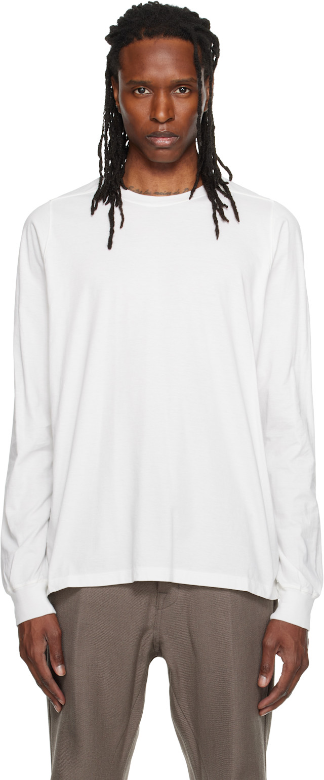 Rick Owens: オフホワイト Tower Short クルーネック 長袖Tシャツ