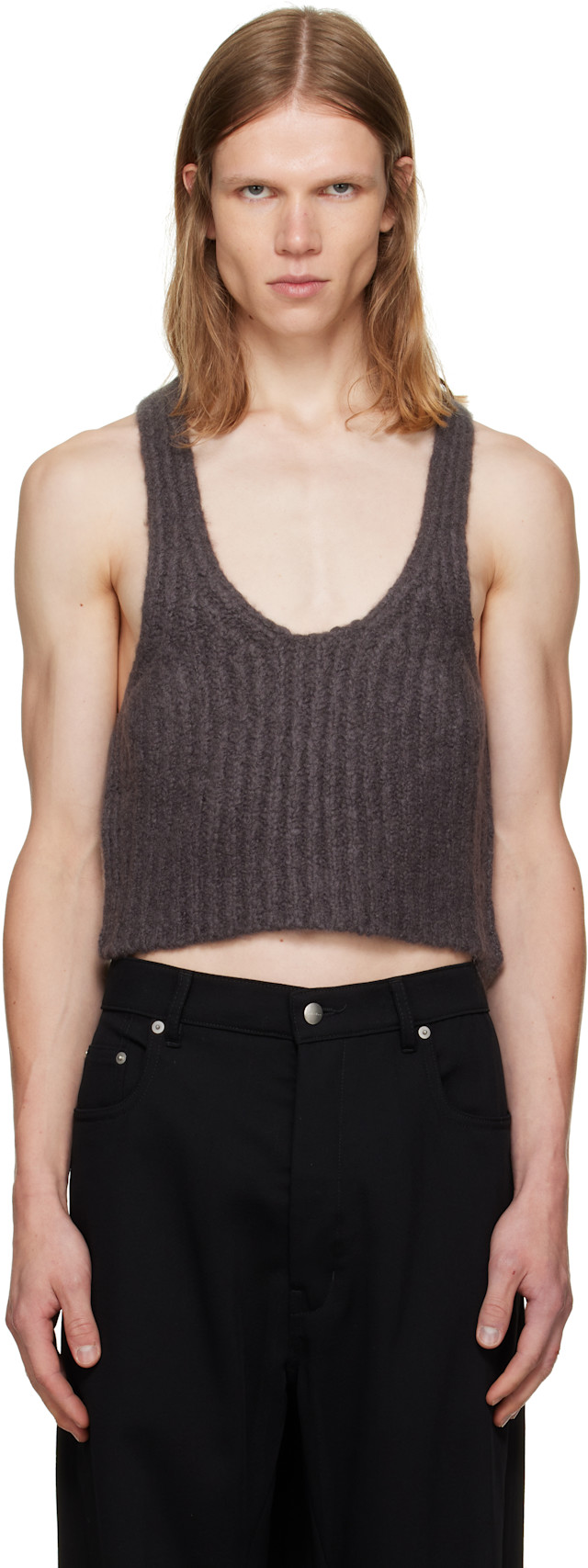 Rick Owens: Gray Tower Knit Tank Top | SSENSE