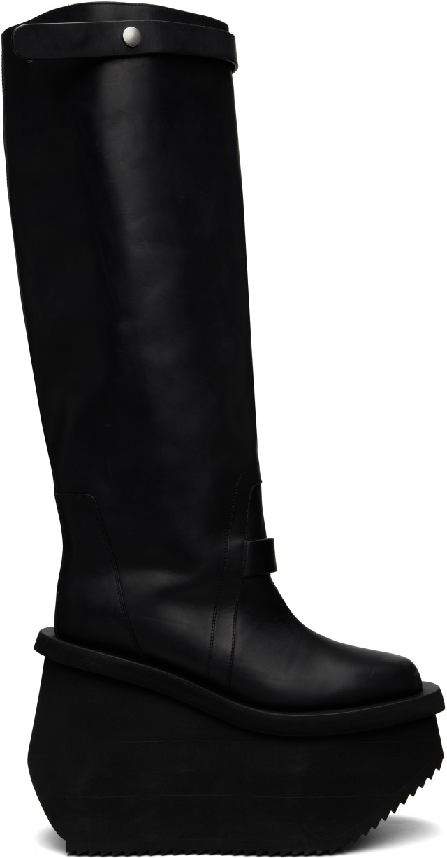 ★*様 【夏SALE】Rick Owens ロングブーツ 本革 ブラック 24. Rick Owens: ブラック Tower Naska Factory Knee ブーツ | SSENSE 日本