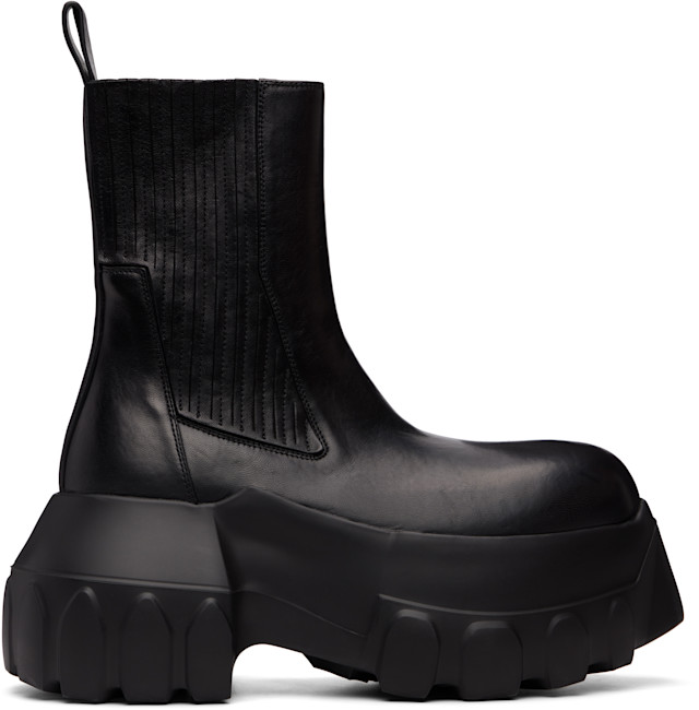K*T様 Rick Owens Beatle Mega Tractor 42 Rick Owens: Black Tower Beatle Mega Tractor Chelsea Boots | SSENSE