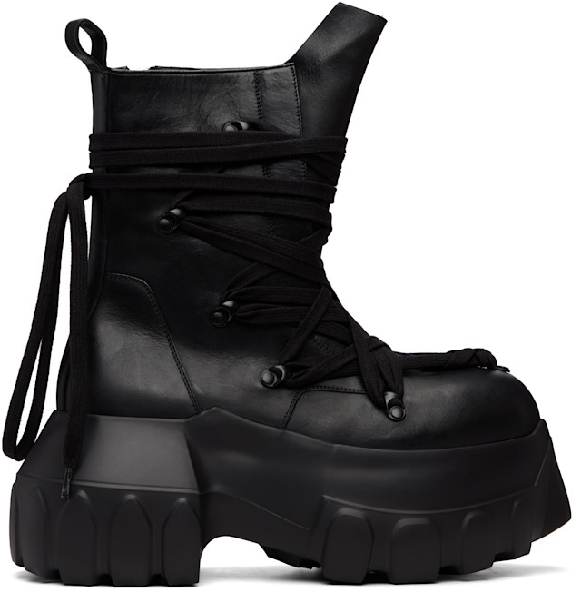 Rick Owens: Black Tower Megalace Mega Tractor Boots | SSENSE  display picture 3