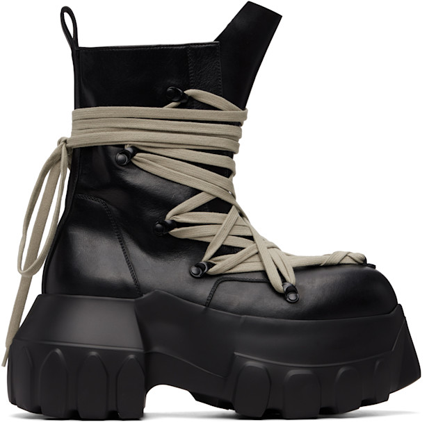 Rick Owens: Black Tower Megalace Mega Tractor Boots | SSENSE Taiwan