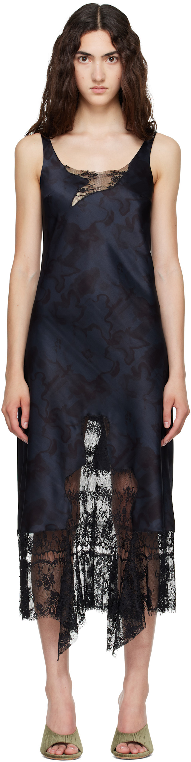 collina strada satin floral dress Collina Strada Magnolia High-Low Silk Chiffon & Viscose Dress In Sage Molten Floral - 70% Off