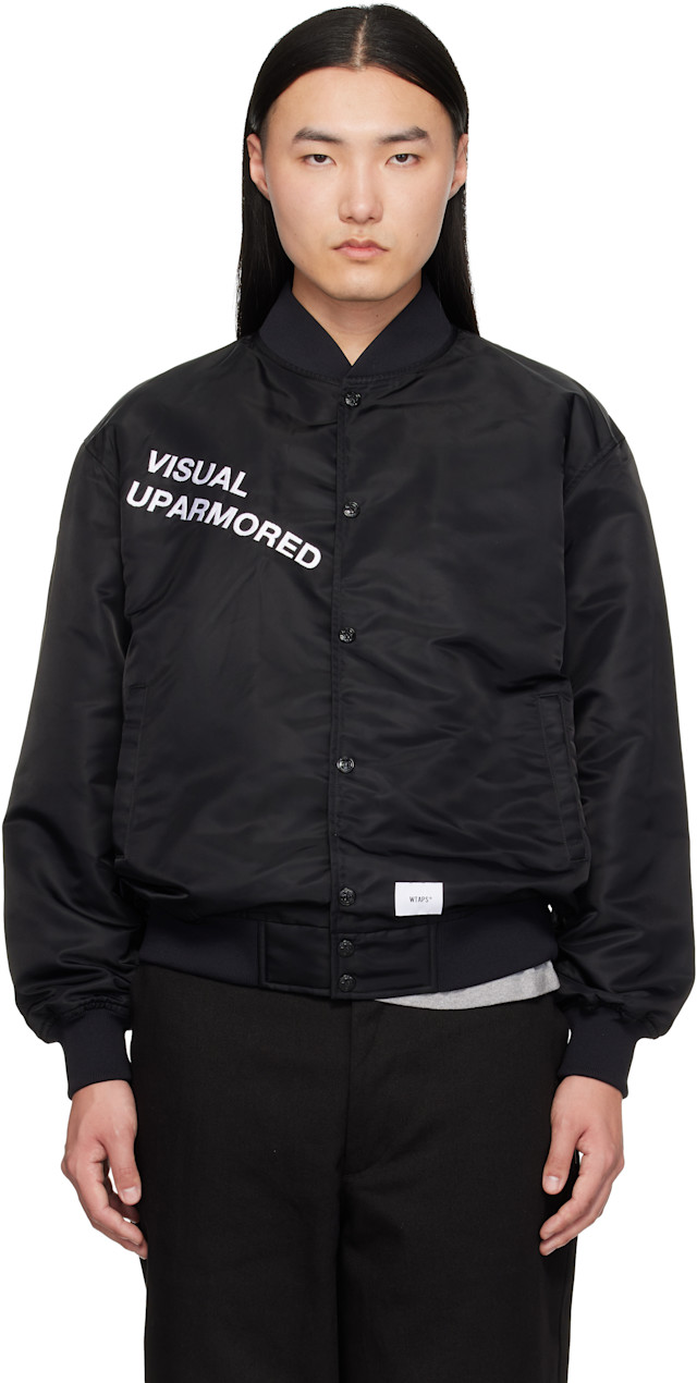 WTAPS: Black 'Team' Varsity Jacket | SSENSE