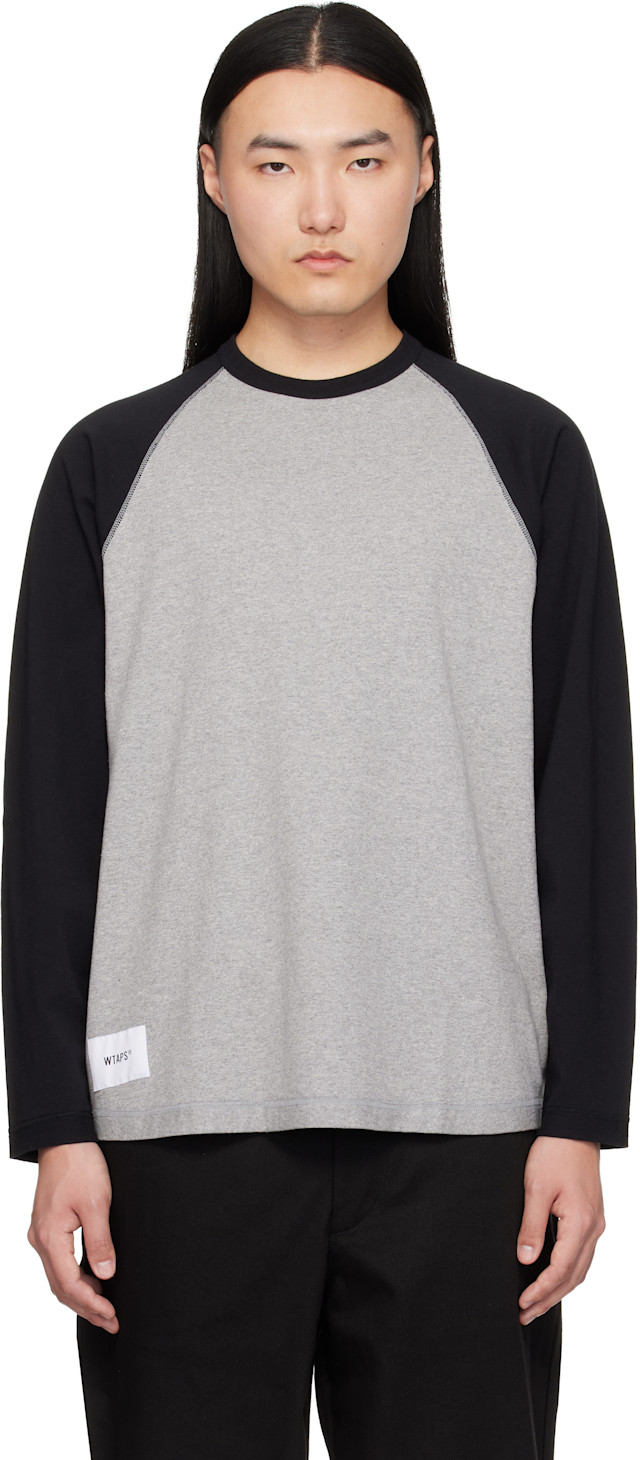 WTAPS: Gray & Black Ian Long Sleeve T-shirt | SSENSE