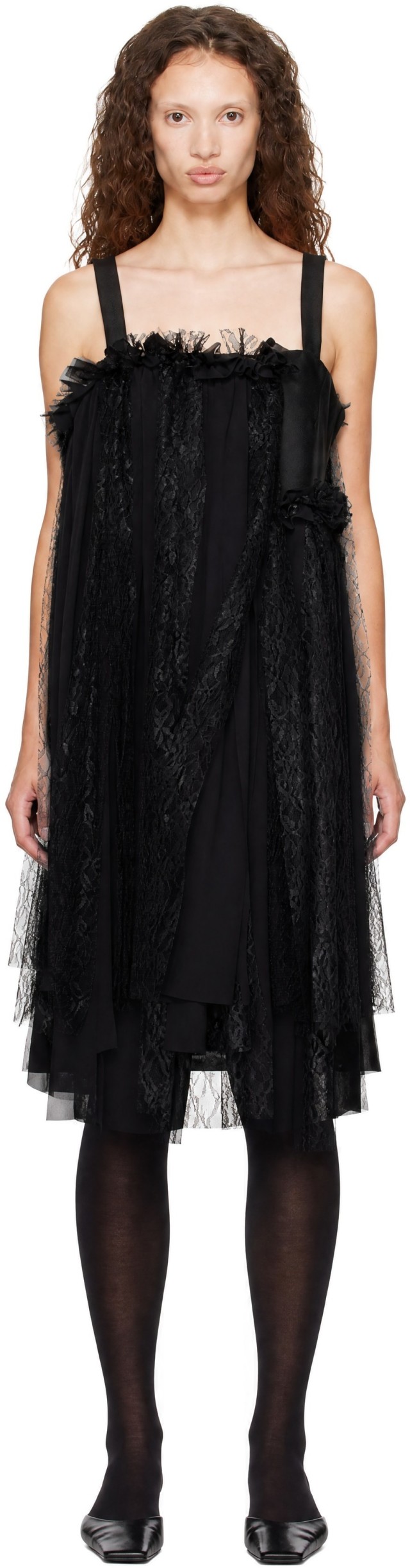 COMME des GARCONS 半袖 シアー ドレス XS Comme des Garçons: Black Gabardine Medium X Georgette Midi Dress