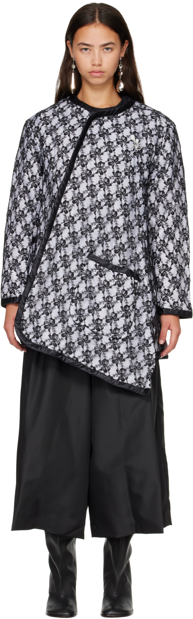 Comme des Garçons: Black & White Raschel Lace Jacket | SSENSE
