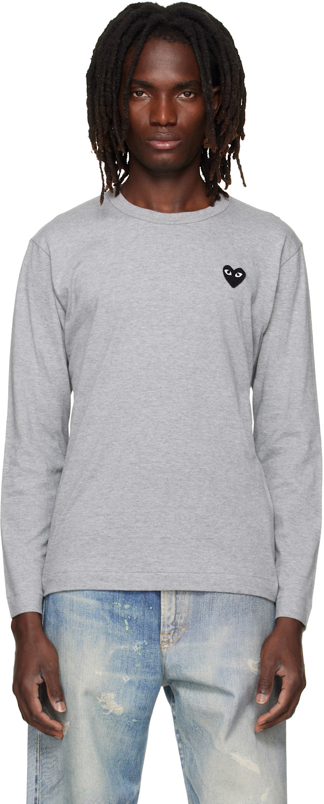 COMME des GARÇONS PLAY: グレー ハート エンブレム 長袖Tシャツ
