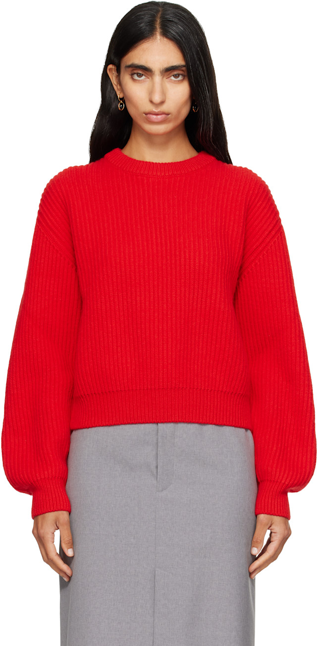 Jil Sander: Red Wool Crew-Neck Sweater | SSENSE Canada