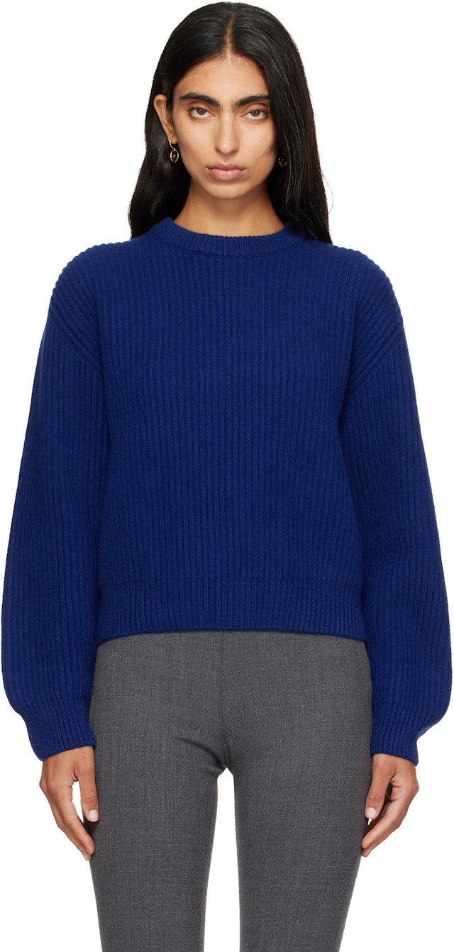 Jil Sander: Blue Wool Crew-Neck Sweater | SSENSE