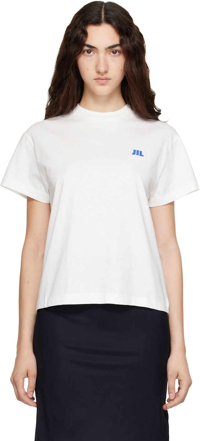 美品✨JIL SANDER 半袖ニット 白 クルーネック 総柄 XS Jil Sander: White Cotton Crew-Neck T-shirt | SSENSE