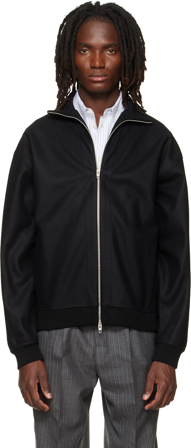 Jil Sander: Black Wool Melton Zip-Up Jacket | SSENSE
