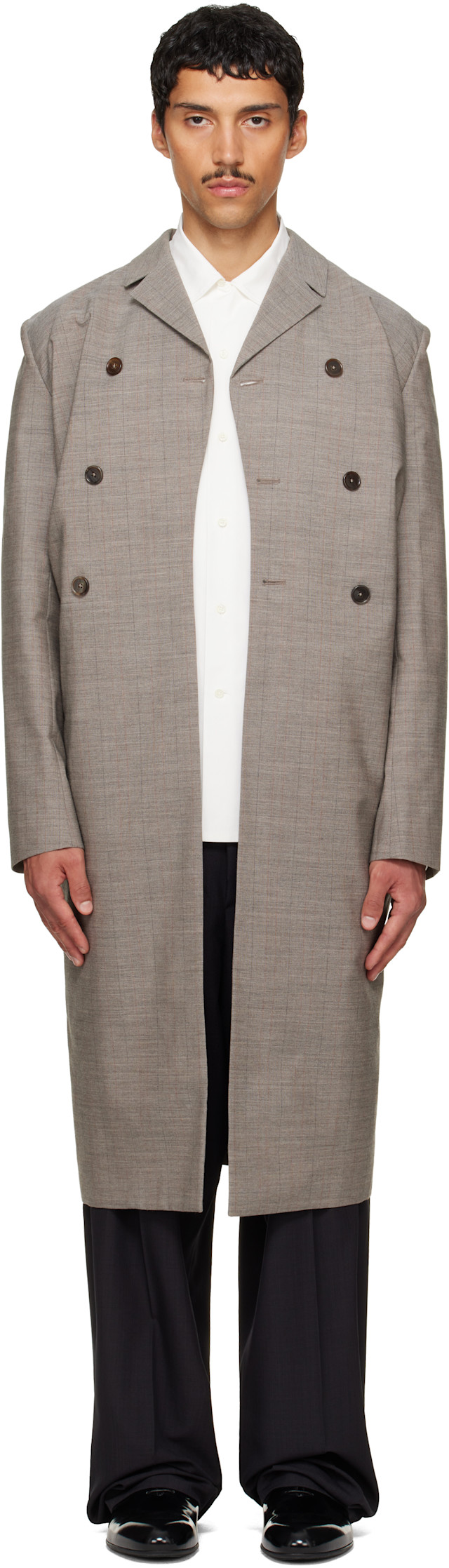 JIL SANDER ウールショートコート メンズ44 Jil Sander: グレー ダブルブレスト コート | SSENSE 日本