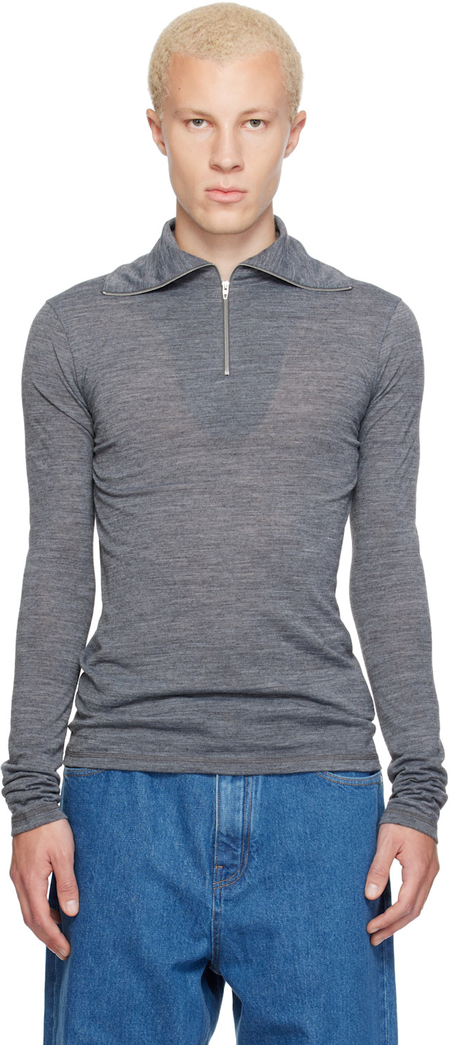 Jil Sander: Gray LS Zip Polo | SSENSE